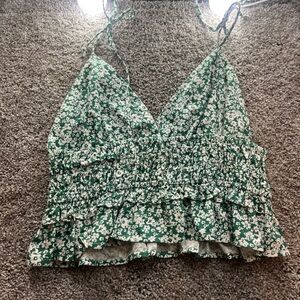green flower tank top with tie strings